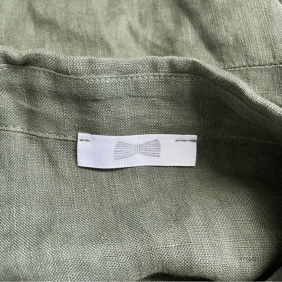 Olive Green Button Down Lagenlook 100% Linen Button Up Blouse Top - Picture 3 of 4